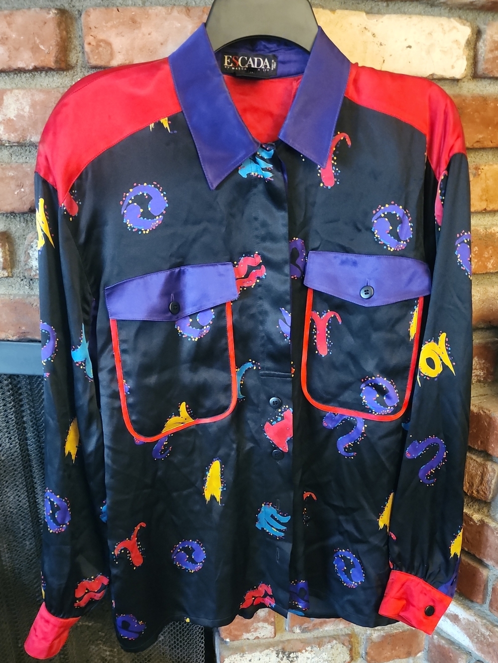Vintage Escada Margaretha Ley Silk Blend Abstract Print Shirt